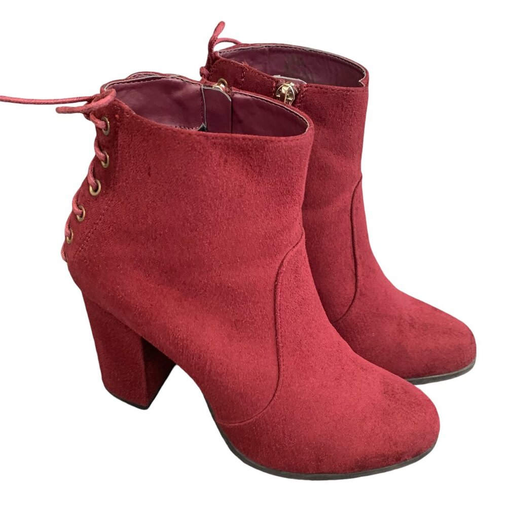 Limelight Celeste Microsuede Size 9 Burgundy High Block Heel Ankle Booties